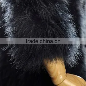 Soft Simple Elegant Dark Blue Turkey Fur Coat thumbnail-4