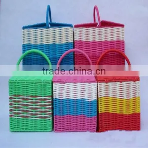 Colorful Woven Plastic Storage Baskets Empty Wholesale for Storage thumbnail-1