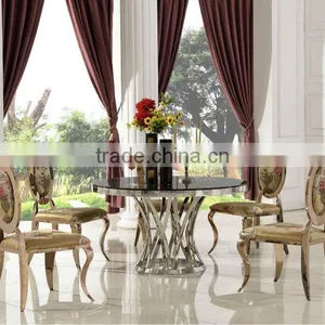 Modern Design Dining Room Furniture Tempered Gass Top Round and Stainless Base Dining Table TH371 thumbnail-1