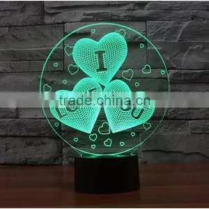 2017 Wholesale Gift Items Valentine's Day Gift 7color 3d Romantic LED Night Light Lamp 3d Illusion Lamp thumbnail-5
