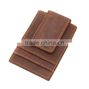 Crazy Horse Leather OEM Branded Money Clip Front Slim Minimalist Mens RFID Blocking Leather Money Clip thumbnail-1