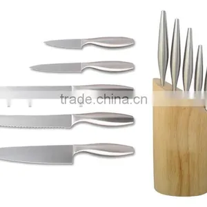 5-Pieces Knife Set: 5 Knives in Full Stainless Steel/food Contact Grade + Wooden Knife Block. thumbnail-1