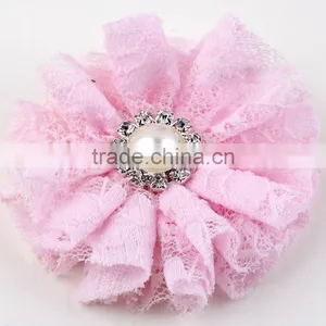 Lace Flower With Pearl Rhinestone in Center for Kids Hair Accessories thumbnail-4