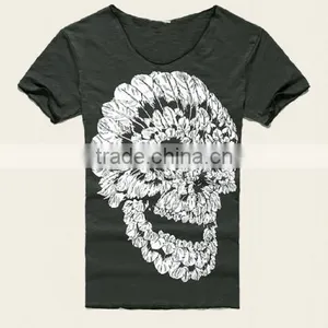 2016 Men Deep V Neck Summer Cotton Skull Print Slim T Shirt thumbnail-6
