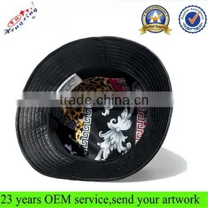 Woven Label Wholesale Cheap Custom Blank Black Leather Bucket Hat thumbnail-5