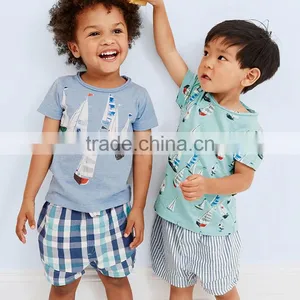 2017 Wholesale Baby Boy Clothes 100% Cotton Kids Short Sleeve Clothing Set thumbnail-1