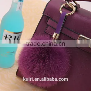 2016 Beautiful Bag or Garment Car Charms Pure Colors Pompom Wholesale Genuine Fox Fur Pom Pom Keychain thumbnail-6