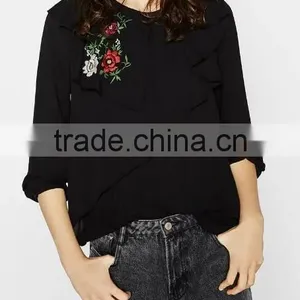 Runwaylover EY2373B Europe Style 2017 Ladies Fashion Falbala Embroidery Blouse thumbnail-4