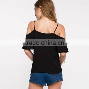 Women's Autumn/summer V Neck Loose Sweet Halter Chiffon Top Shirt thumbnail-4