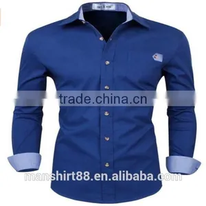 2016 New Wholesale Stylish Slim Fit Long Sleeve Contrast Custom Mens Casual Dress Shirts thumbnail-2