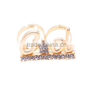 Gold-plated Rhinestone Cool Knuckle Double Finger Rings thumbnail-1