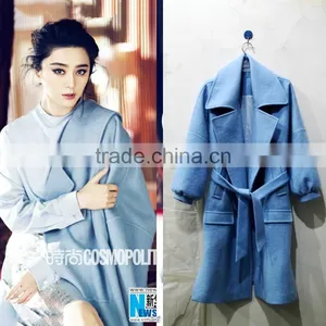 Woollen Coat Supper Start Lovely Style Blue Woollen Coat Factory Price thumbnail-1