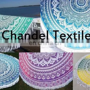 Indian Ombre Tassels Round Mandala Table Cloth Throw Hippie Yoga Mat Towel Bohemian 72" Round Table Cover Throw Wholesale Lot thumbnail-1