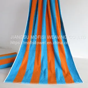 Blue and Orange Color Stripe 100% Cotton Beach Pool Towel thumbnail-1