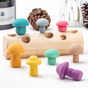 Handcarved Then Wood Stained Handpainted Rainbow Mushrooms Non-Toxic Stain STEM Loose Parts Play thumbnail-1