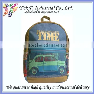 Classic Fashionable Car Printed Canvas + PU Leather Blue Backpack thumbnail-1