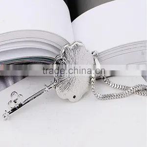 925 Sterling Silver Crystal Hollow Out Flower Key Charm Pendant Necklace thumbnail-2