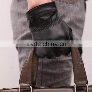 Men's Leather Gloves for Men Plus Thick Velvet Warm Snap Rider Line Gloves Short Paragraph thumbnail-5