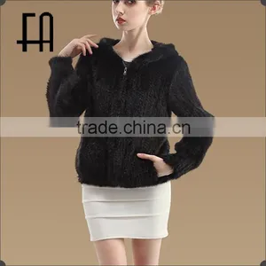 Factory Direct Wholesale Price Mink Knitted Fur Jacket With Hood Zipper Front thumbnail-2