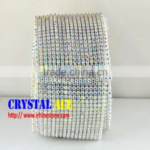 Highest Quality Elastic Rhinestone Rolls18 Rows Elastic Crystal Stone Trimming Mesh With Plastic Ribbon for DIY Decoration thumbnail-1