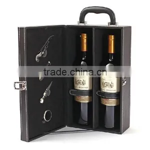 Factory Hot Sell Handmade Two Bottles Wine Leather Box thumbnail-3