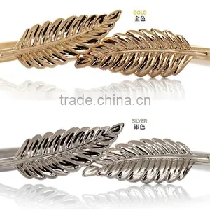 Fashion Women Metal Leaves Elastic Stretch Waist Belt Strap Cummerbund Waistband thumbnail-1