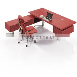 MT-07 Table for Executive Red Leather/PU Cover Executive Table Stainless Steel Frame MDF Office Table Quality Choice thumbnail-3