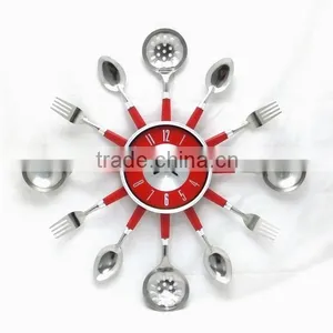 Red Kitchen Wall Clock With Knife , Fork and Spoon Hands thumbnail-1