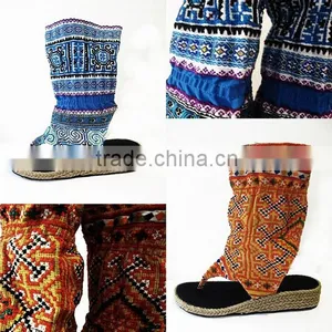 Tribal Fabric Sandals, One of a Kind Vegan Friendly Hand-dyed Ethnic Flip Flops thumbnail-1