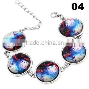 Wholesale Cabochon Glass Nebula Bangle -Galaxy Space -Novelty Metal Cuff Chain Bracelet thumbnail-5