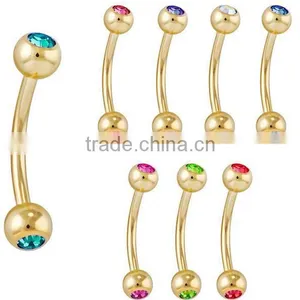 Gold Plated Colorful Custom Fake Stainless Steel Cool Eyebrow Rings Body Piercing Jewelry thumbnail-1