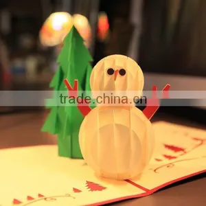 3D Laser Cut Pop-up Greeting Card -- Christmas Tree and Snowman thumbnail-1