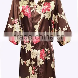 Latest Long Women Floral Satin Kimono Bath Robes Wholesale thumbnail-1