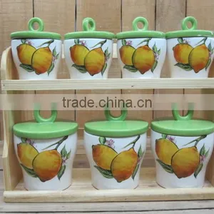 Lemon Decal Ceramic 7 PCs Kitchen Canisters With Bamboo Stand thumbnail-1