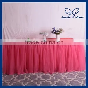 SK005K New Wedding Hot Pink Puffy Tulle Table Skirt thumbnail-1