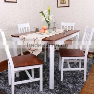 Wooden Dinning Table and Chairs Set White Brown Color 4 Seater thumbnail-1