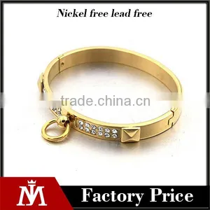2016 Hot Sale Europe Cuff Bracelet Stainless Steel PVD Gold Crystal Bangle for Women thumbnail-1