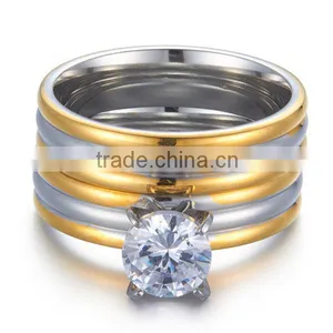 2016 Fashion Two Tone Fashion cz Surgical Stainless Steel Rings for Lovers thumbnail-3