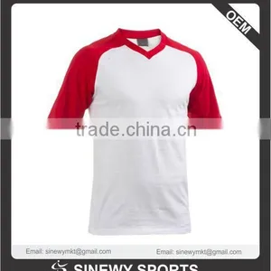 Customized New Design White / Red V-Neck Cotton T-shirt thumbnail-1