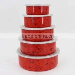 Flower Decal Printing Enamel Storage Food Container Set With Plastic Lids thumbnail-4
