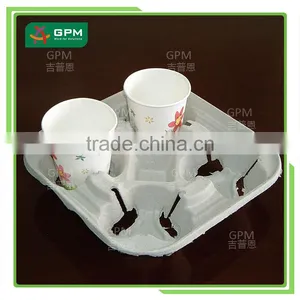 Custom Water-proof Four Pulp Mold Coffee Cup Tray thumbnail-1