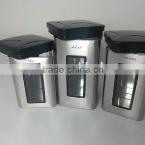 3pcs Stainless Steel Windowing Storage Jars Set thumbnail-2
