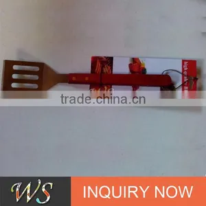 BBQ Stainless Steel Spatula Wood Spatula With Wood Handle With 3 Long Elliptical Holes thumbnail-1