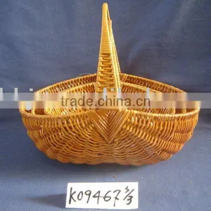 Gold Awn Woven Storage Basket With Handle thumbnail-1