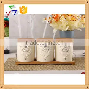 Ceramic Porcelain Canister Set,ceramic Tea Sugar Coffee Jar, Ceramic Canister,airtight Canister With Bamboo Lid thumbnail-1