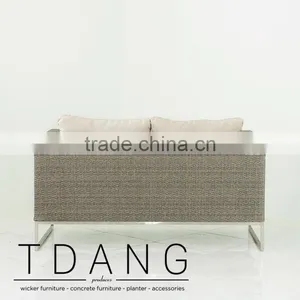 Coronado Wicker Bench With Stainless Steel Base - Contemporary Rattan Furniture Bench. thumbnail-3