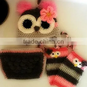 Girl Crochet Owl Hat Leg Warmer Set thumbnail-1