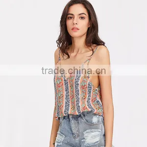 Fashion Floral Striped Double V-neck Top, Ladies Sexy Cami Top thumbnail-3
