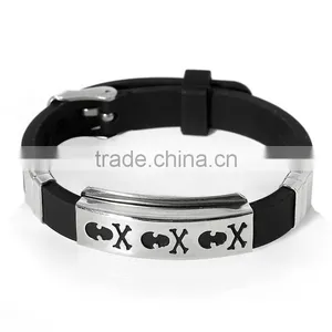 New Fashion Silicone Bracelets Black, 304 Stainless Steel Silver Tone Halloween Skull Carved 22.7cm Bracelets thumbnail-1