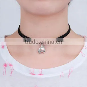 Velvet Suede Double Layer Halloween Choker Necklace Antique Silver Black Pumpkin 33.5cm Long thumbnail-1
